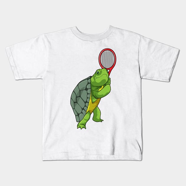 Turtle at Tennis with Tennis racket Kids T-Shirt by Markus Schnabel